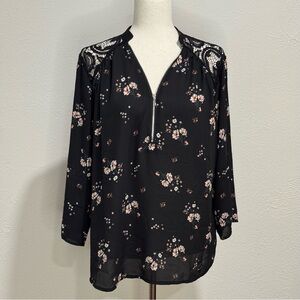 Tansy Black Floral Women's Top Size XL